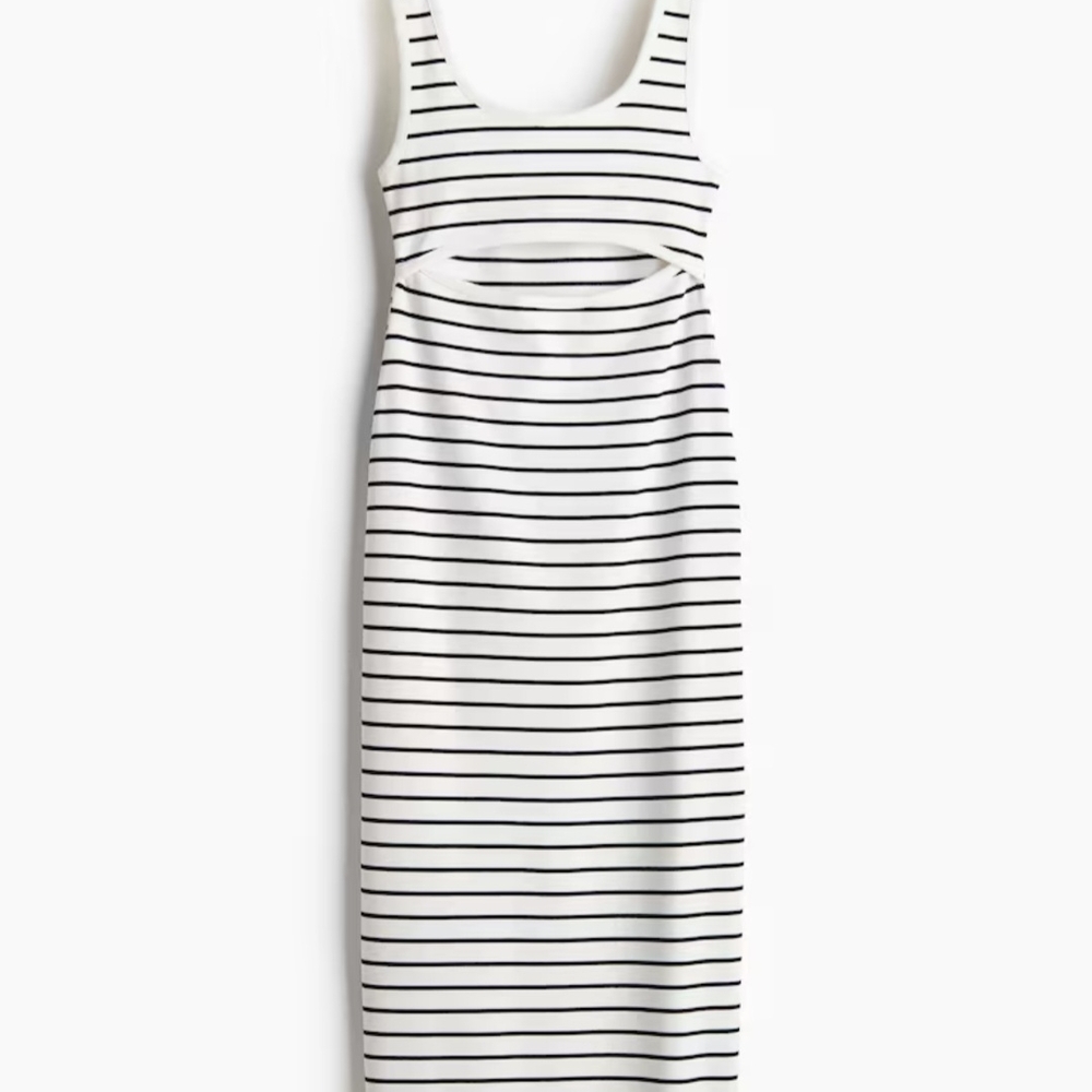 H&M Black and White Striped Cutout Midi Dress